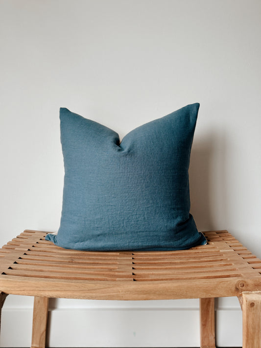 Steel Blue Woven Pillow Cover