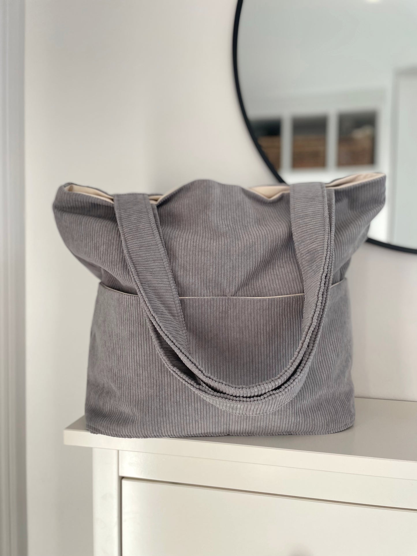 Light Grey Corduroy Everyday Tote Bag